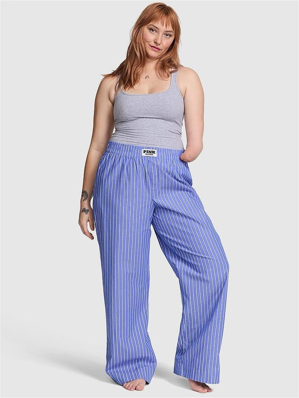 PINK Victoria's Secret Pinstripe Wide-Leg Ultra Marine Blue Pyjama Bottoms M